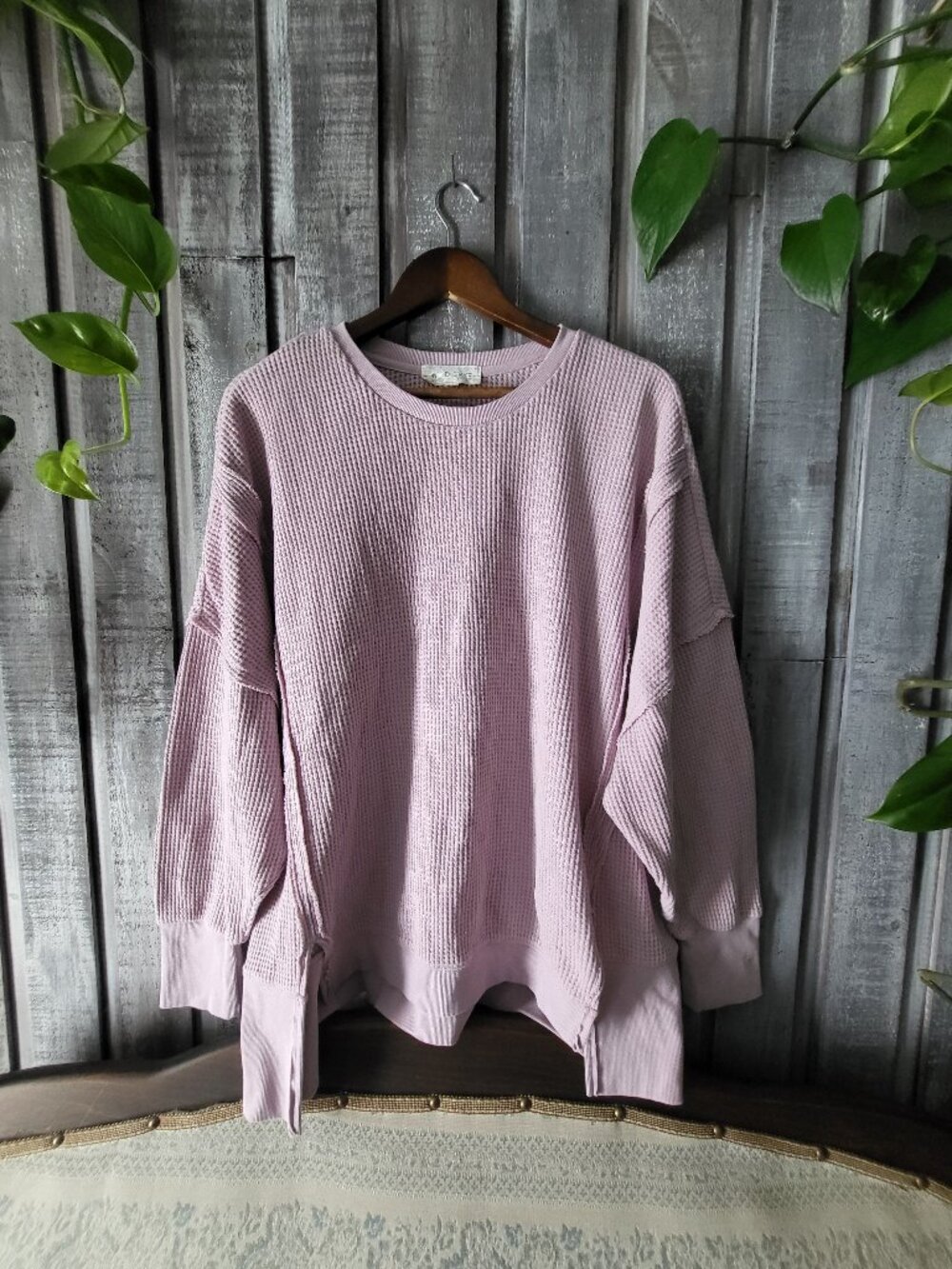Waffle Knit Sweater Lilac Lavender XL Slouchy